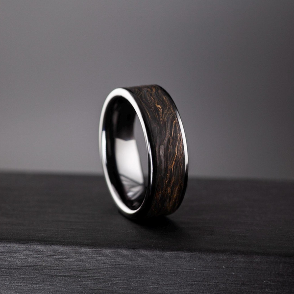 Men’s Ceramic Ring with Carbon Fiber Inlay – Black Gold Wedding Band, Unique Gift for Him