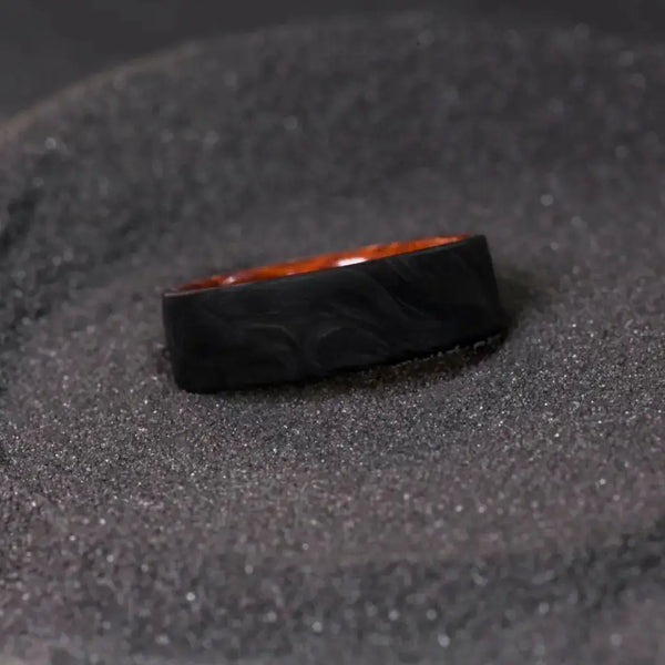 Mens engagement ring Snakewood Forged Carbon ring, Wedding band,.