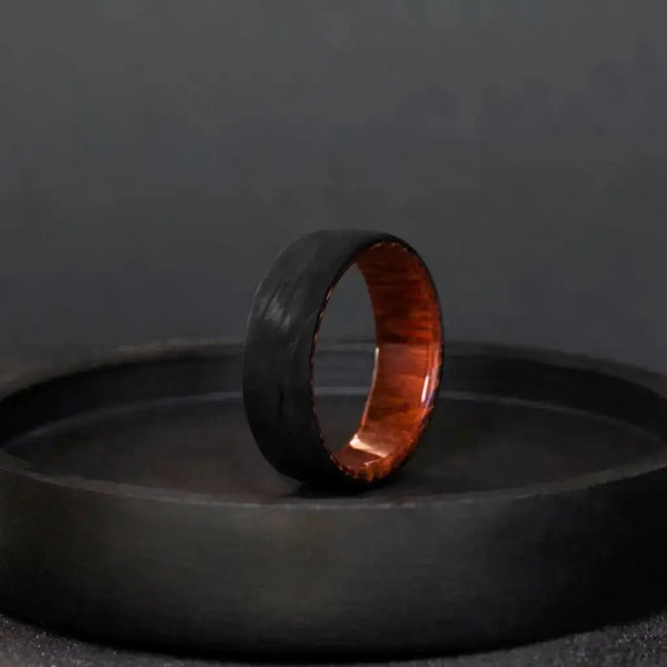 Mens engagement ring Snakewood Forged Carbon ring, Wedding band,.