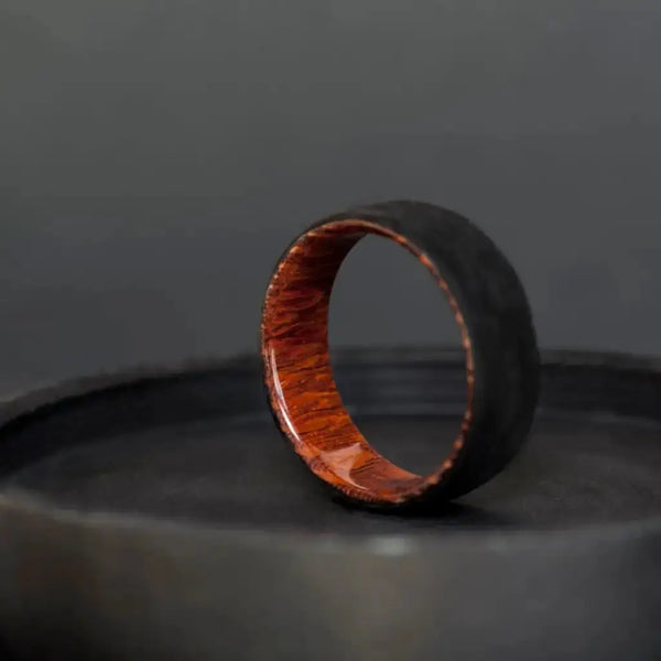 Mens engagement ring Snakewood Forged Carbon ring, Wedding band,.
