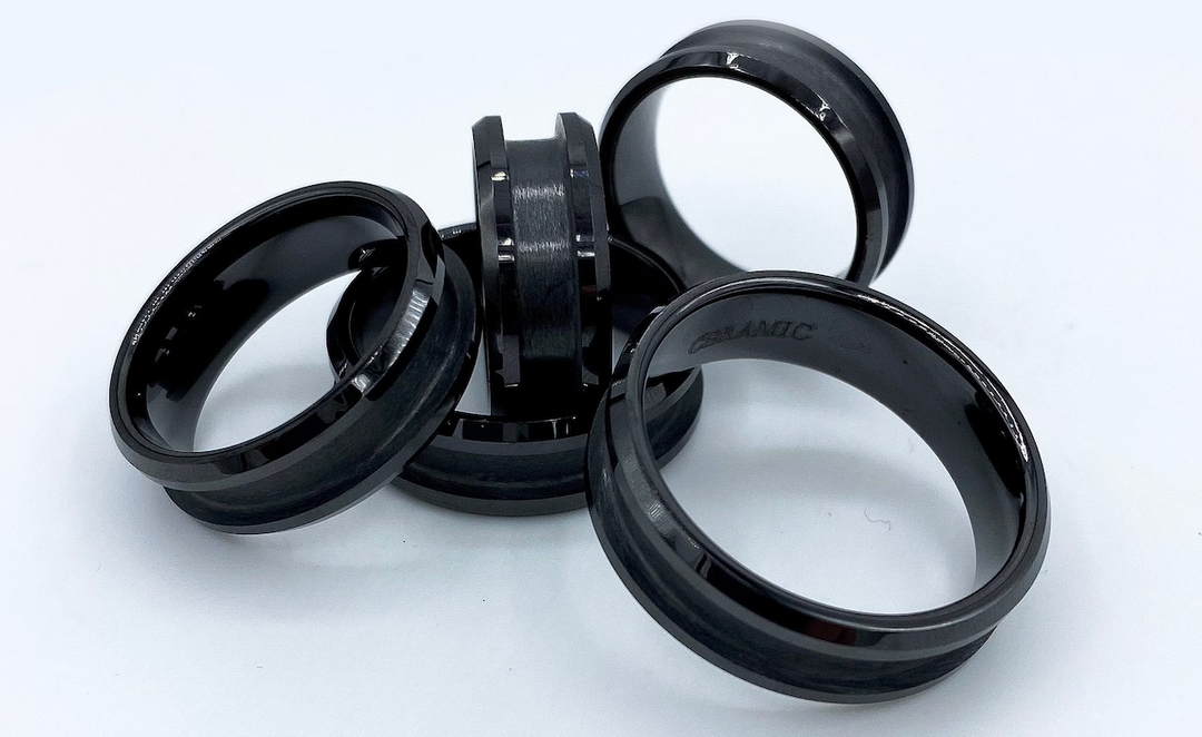Black ceramic men's wedding ring handmade by Berch Jewelry