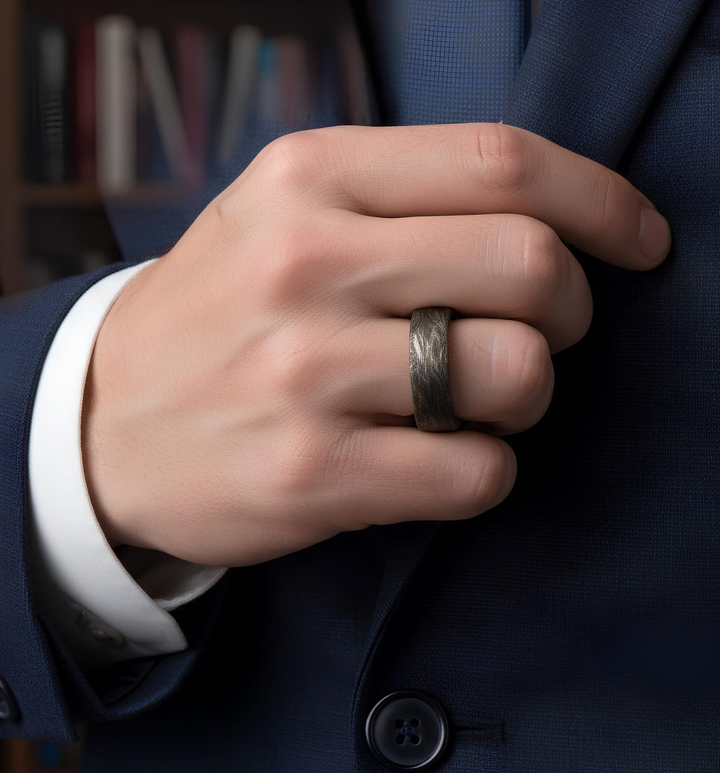 Titanium Wedding Ring Set: Gold Leaf & Carbon Fiber Band