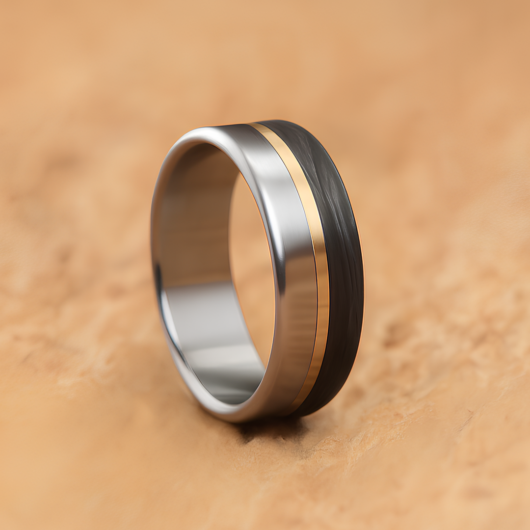 Titanium Wedding Ring with Carbon Fiber and Brass Inlay – Boyfriend Gift