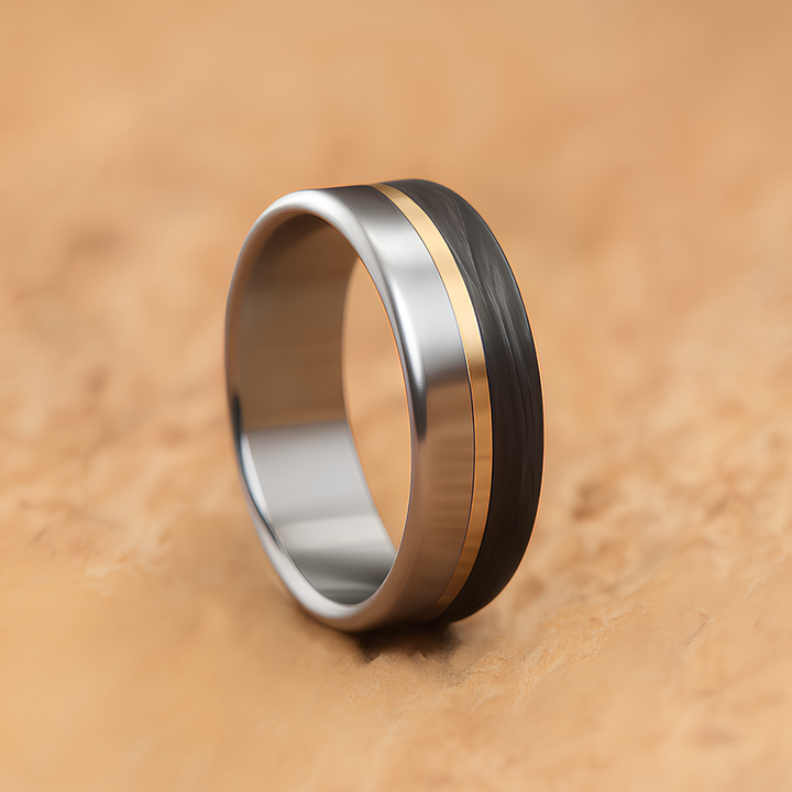 Titanium Wedding Ring with Carbon Fiber and Brass Inlay – Boyfriend Gift
