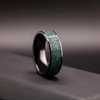 Black Ceramic Men’s Wedding Band with Green Moss Agate – Bold, Organic Wedding Ring