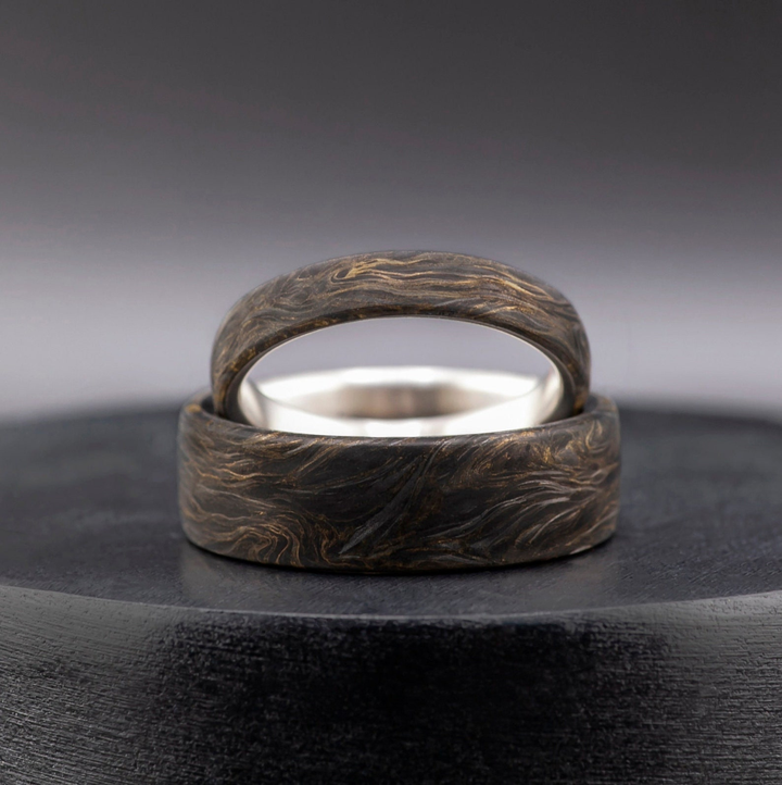 Titanium Wedding Ring Set: Gold Leaf & Carbon Fiber Band