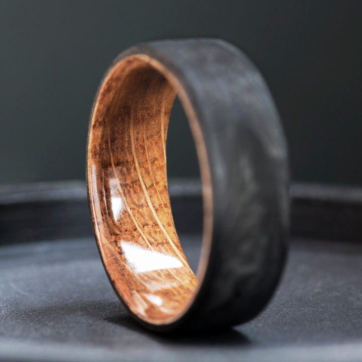Carbon Fiber Whiskey Barrel Wedding Band for Men
