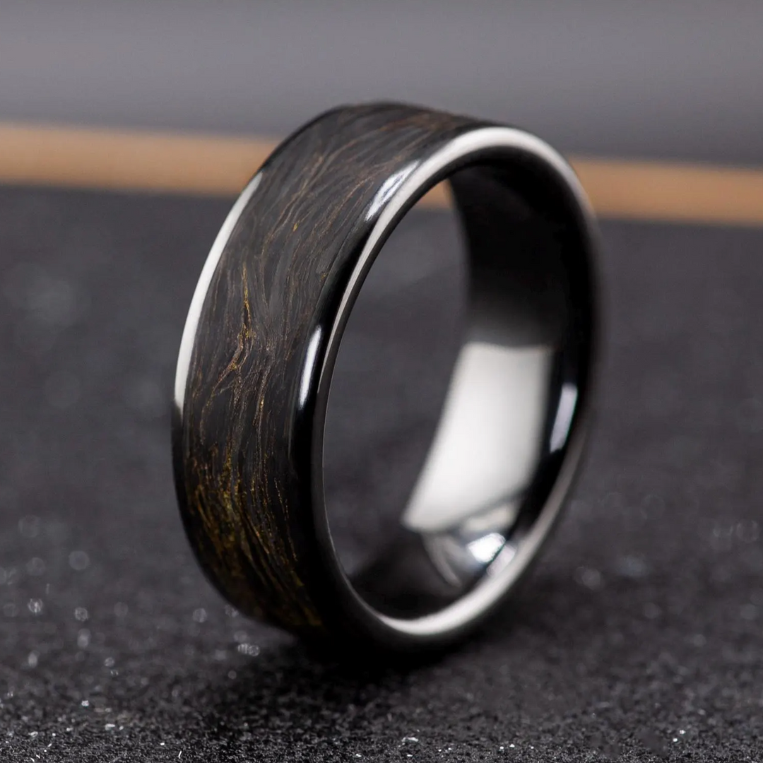 Black ceramic ring with gold leaf