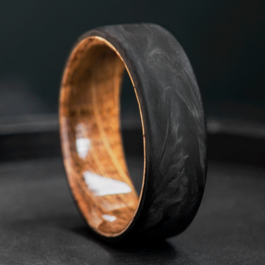 Carbon Fiber Whiskey Barrel Wedding Band for Men