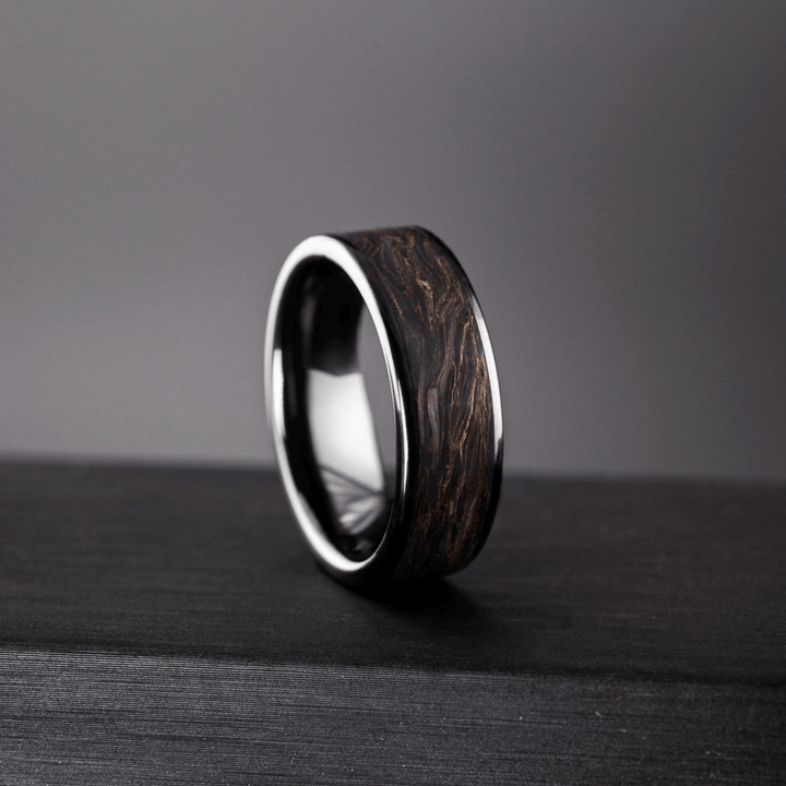 Men’s Ceramic Ring with Carbon Fiber Inlay – Black Gold Wedding Band, Unique Gift for Him - BerchJewelry