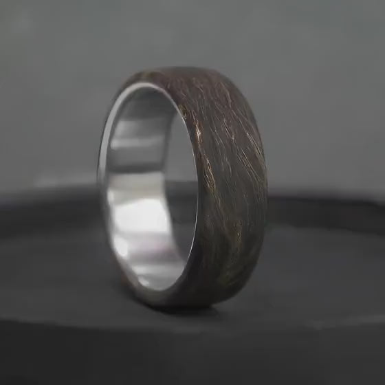 Titanium Wedding Ring with Carbon Fiber and Gold Flakes