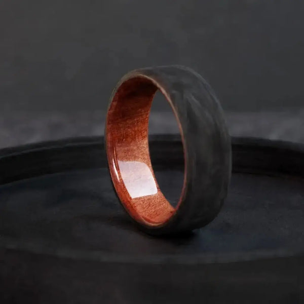 Forged Carbon Fiber Ring withCalifornia Redwood.