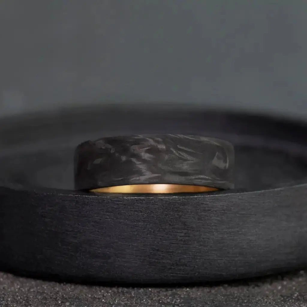 Rustic Handmade Brass and Carbon Fiber Wedding Band - BerchJewelry