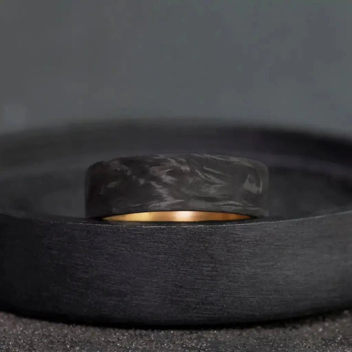 Rustic Handmade Brass and Carbon Fiber Wedding Band - BerchJewelry