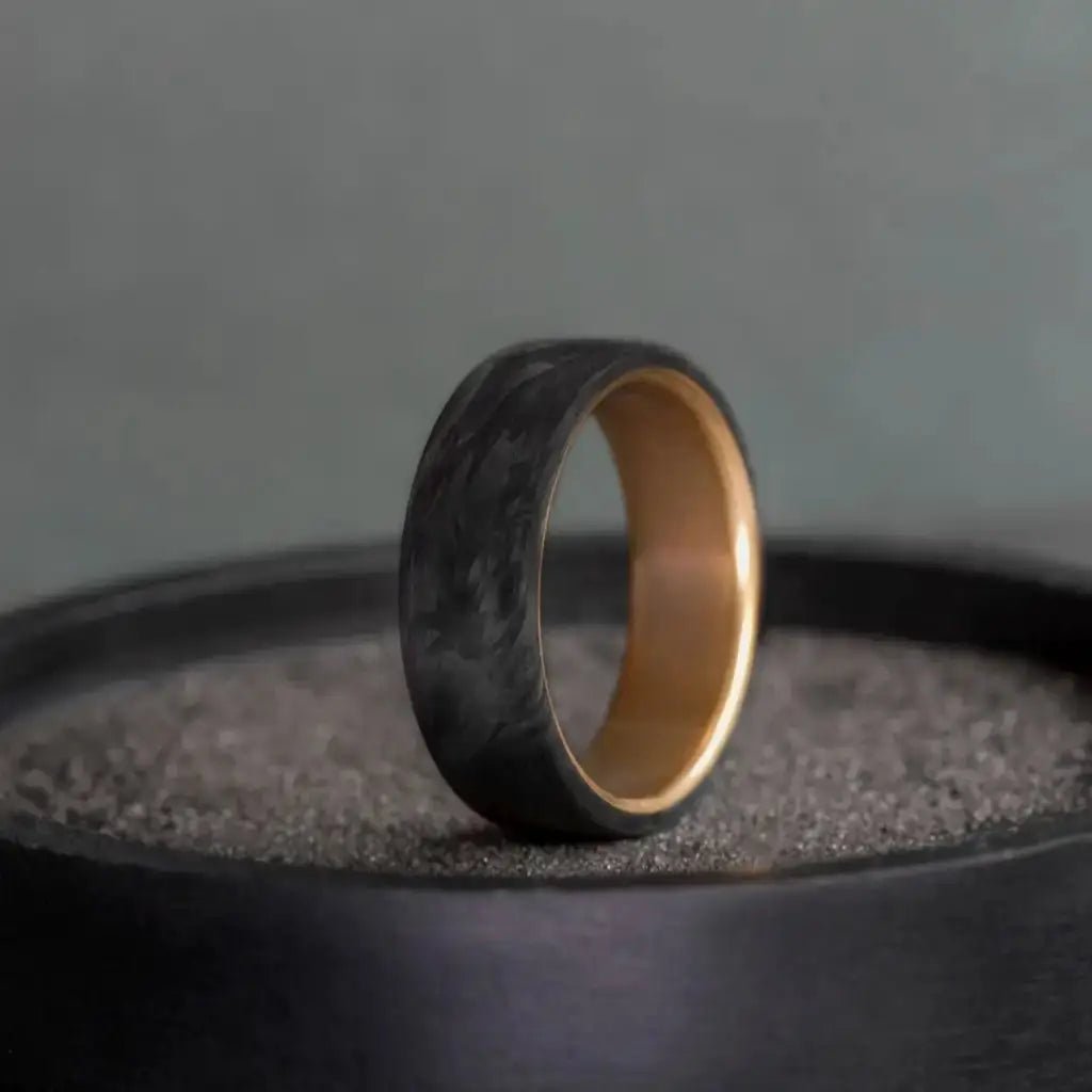 Rustic Handmade Brass and Carbon Fiber Wedding Band - BerchJewelry